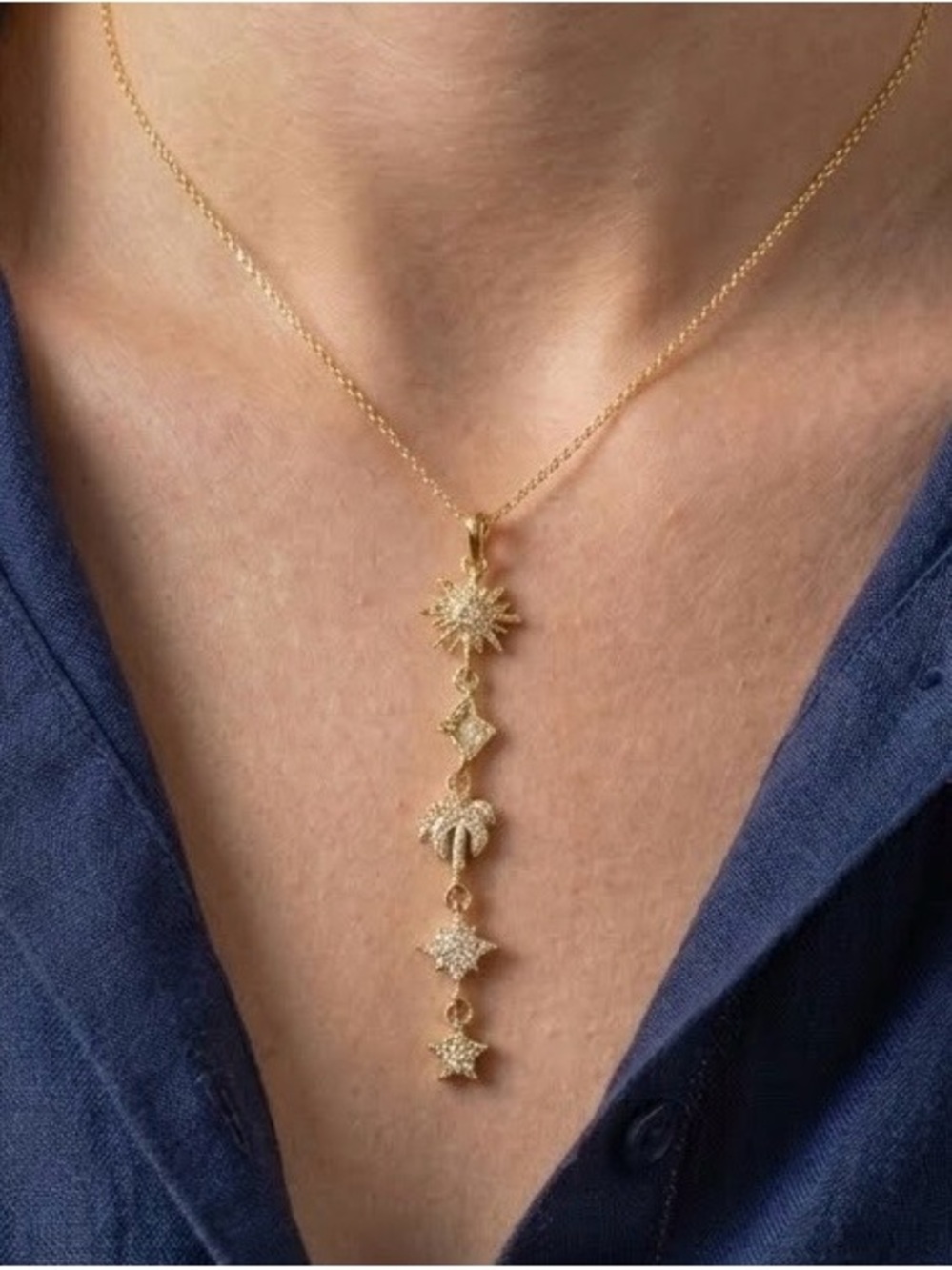 Adina Eden Gold Plated Celestial Charm Drop Pendant Necklace
